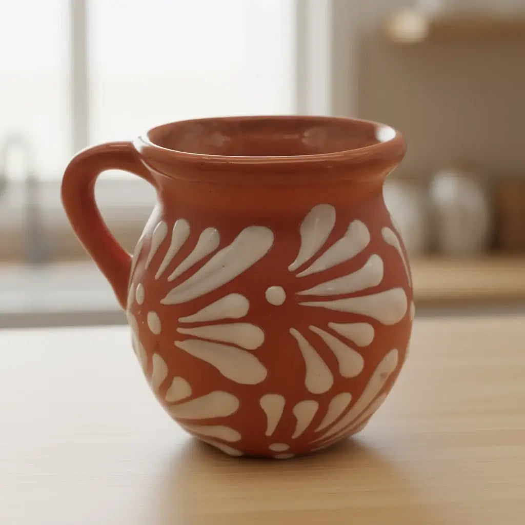 Handmade brown Mexican clay pottery mug